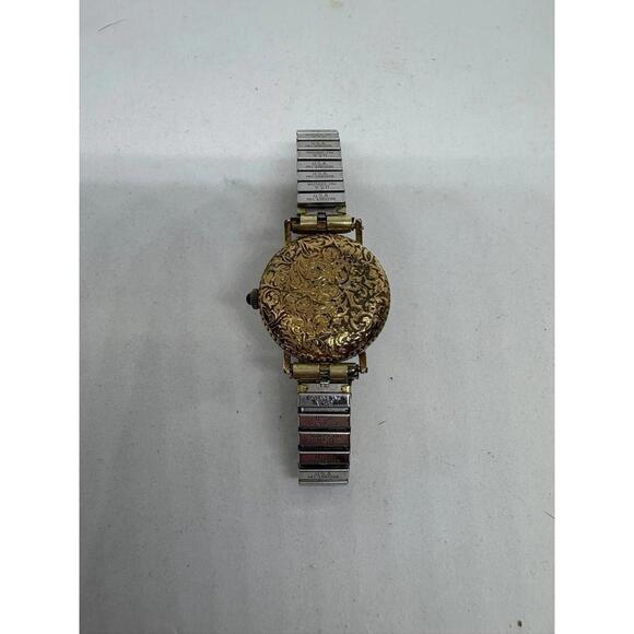 Croton Quartz 1878 Gold Tone Dress Casual Watch Stamped Floral Back Swiss Made main image 5